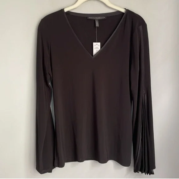 New WHBM Black Drama Sleeve Knit Top Size Small - Picture 3 of 7